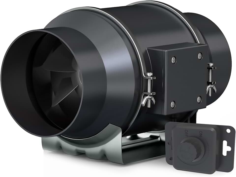 Toolazy 6 Inch Inline Duct Fan 405 CFM, Vent Booster Exhaust Fan with 0-100% Variable Speed Controller, EC Motor 31 dBA Quiet Ventilation Fan for Grow Tent, HVAC, Basement, Bathroom, Crawl Space