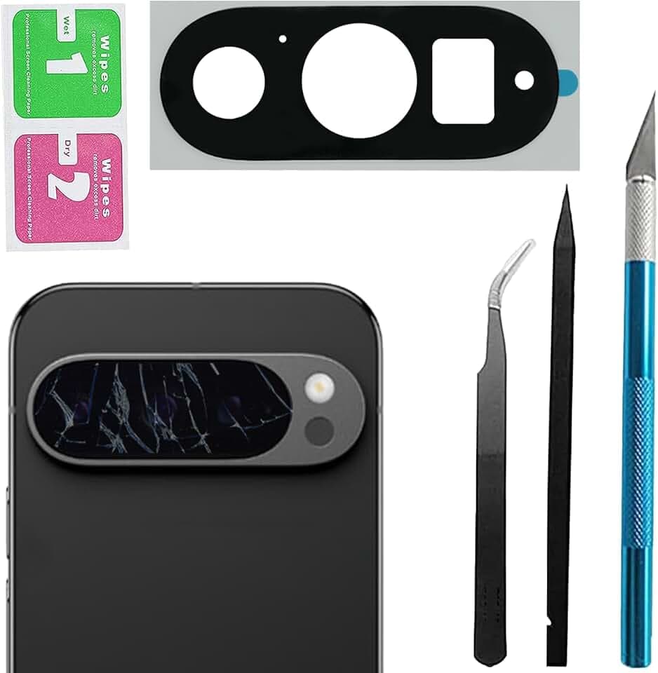 For Pixel 9 Pro Back Rear Camera Lens Glass Replacement for Google Pixel 9 Pro Rear Camera Glass with Pre-Installed Adhesive and Reparing Toolkits