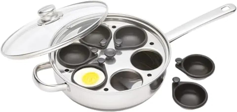 KitchenCraft Eierpochierpfanne mit Antihaftbeschichtung, induktionssicher, Edelstahl, für 6 Eier, 26 cm (10''), Silber
