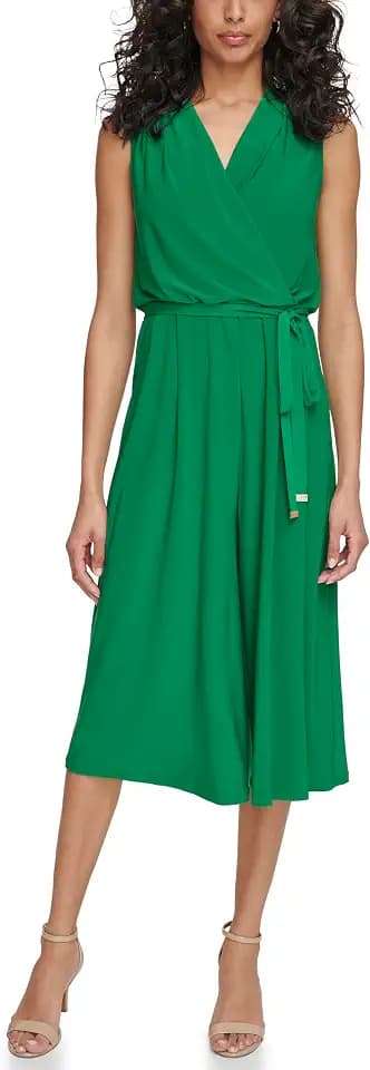 Vince Camuto Women's Sleeveless V-neck Tie Waist Capri Jumpsuit