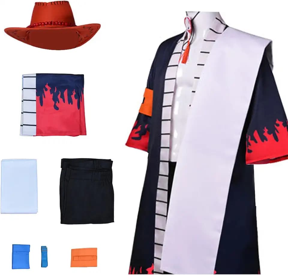 Unisex Men Anime Cosplay Long Robe Costume Navy Blue Kimonos Cloak Cape Black Shorts Halloween Outfits with Bag Hat