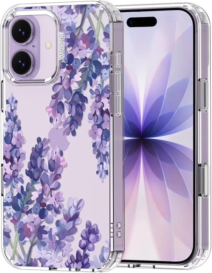 MOSNOVO for iPhone 17 Case | Military Grade 6.6ft Drop Tested | Camera Control | Clear with Lavender Design