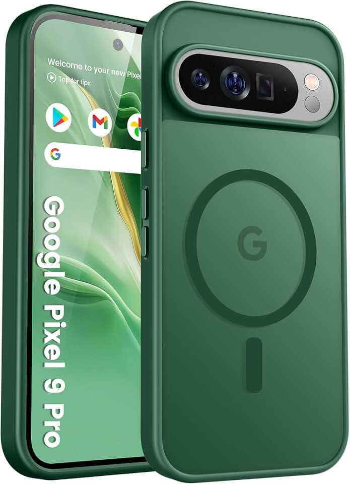 für Google Pixel 9/9 pro Hülle, mit Magnetisch, Dunkel Grün | Militärschutz Transluzent matt stoßfest Anti-Kratzen/Anti-Fingerprint/Anti-Glatte Handyhülle