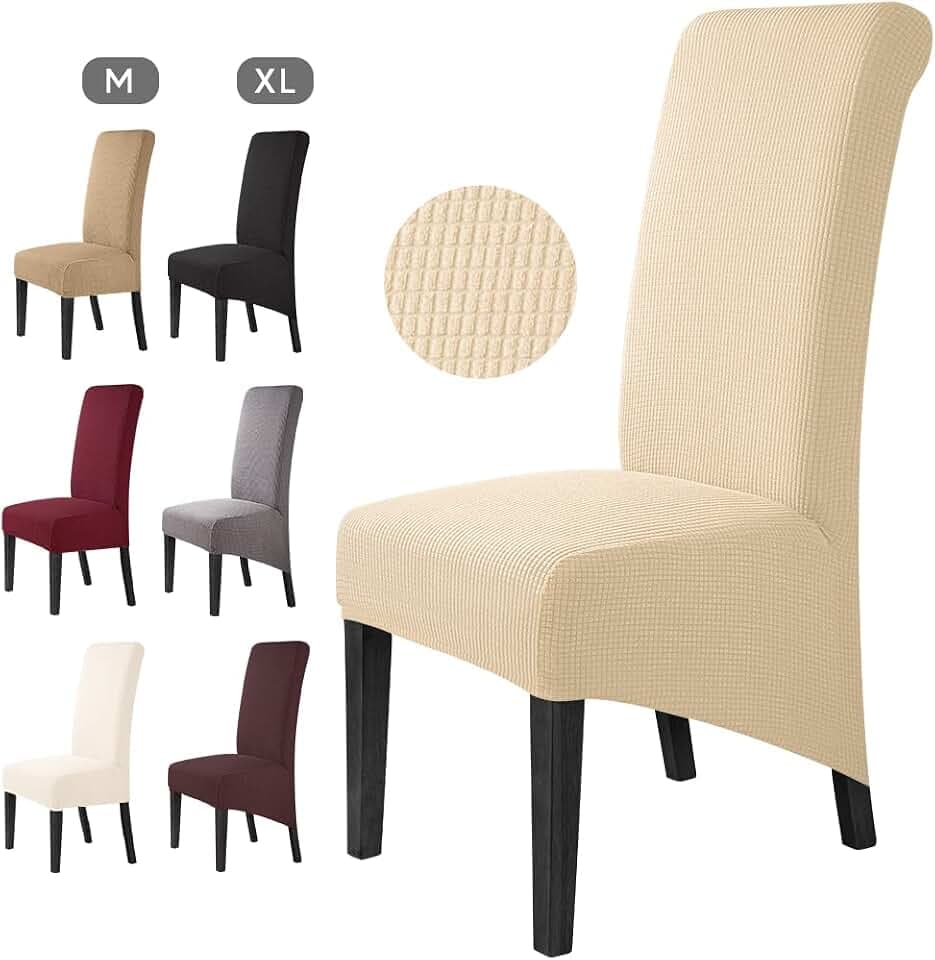 Stuhlhussen 6 Stück Elegante Stuhlbezüge Stretch Stuhlbezug Elastische Spandex XL Stuhlhussen Universal Stretchhusse Abnehmbare Waschbar Stuhlbezug für Hotel ,große Esszimmerstühle(6 Stück,Beige)-XL