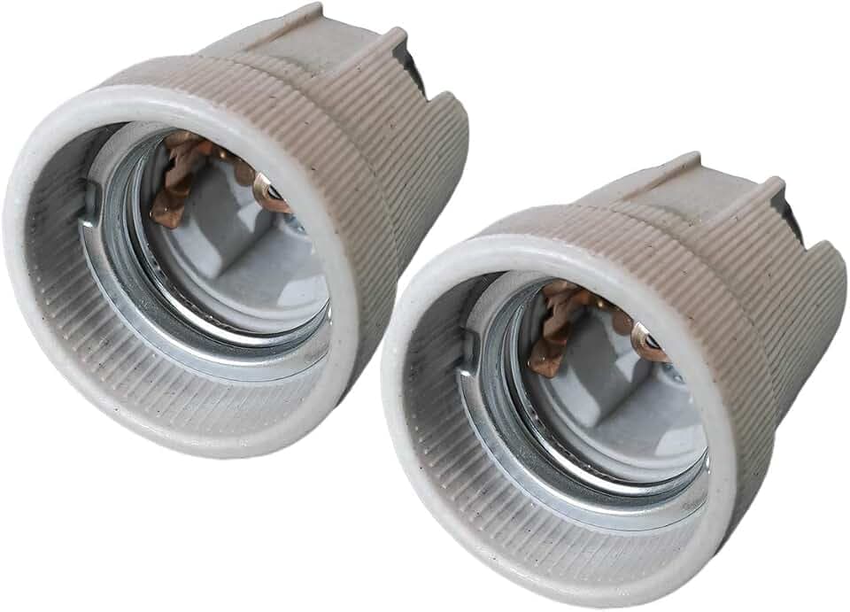 LEDLUX 2 Stück E27 Keramik Lampenfassung mit Schraubklemmen für elektrische Drähte und Eisenhaken zum Aufhängen Baustelleneinsatz