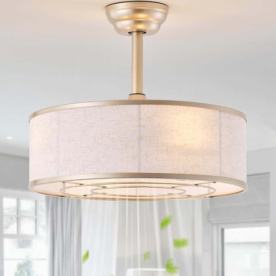 20" Gold Caged Boho Fandelier Ceiling Fan with Light & Remote Control - Bladeless Chandelier Fan, 6 Speed Quiet Reversible Motor for Bedroom, Nursery, Living Room