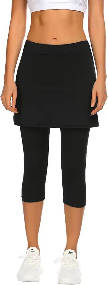 PINSPARK Tennisrock Damen Rock mit Hose Drunter Laufen mit 3/4 Yoga Pants