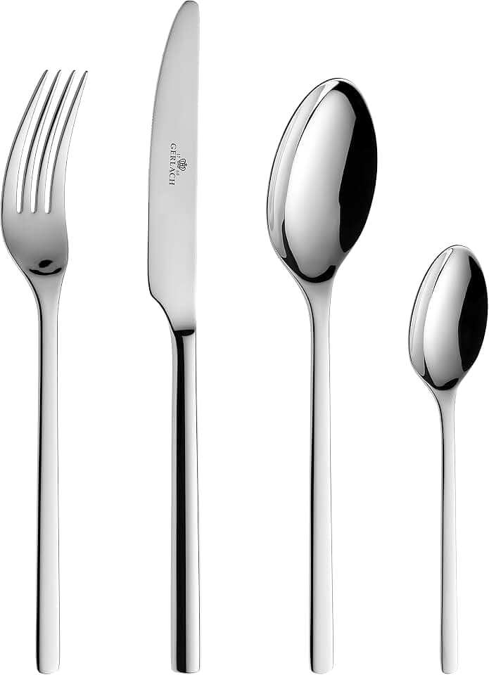 Gerlach Modern Besteck-Set Für 6 Personen Spülmaschinenfest Essbesteck Aus Edelstahl Elegantes Besteck Mit Messer Gabel Löffel Und Teelöffel Tafelbesteck Rostfrei 24 Stk, Silber