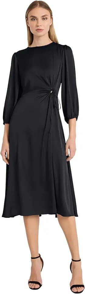 Donna Morgan Women's Long Sleeve Midi Wrap Dress with Tunneled Waist Tie - Business Casual & Work Dresses