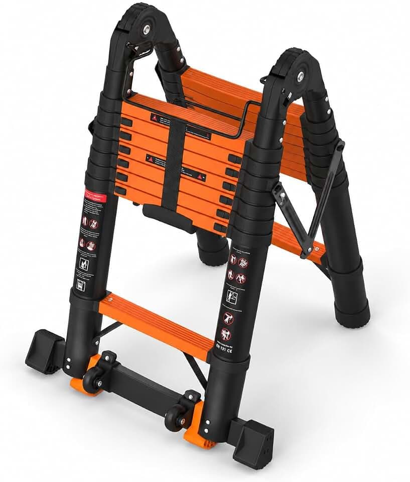 SINMEIRUN Telescoping Ladder, 16.5 FT, A Frame, 330 lbs Capacity; Orange