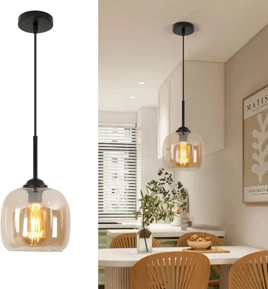 E27 Moderne Pendelleuchte, Bernstein Kronleuchter aus Glas Ø18CM