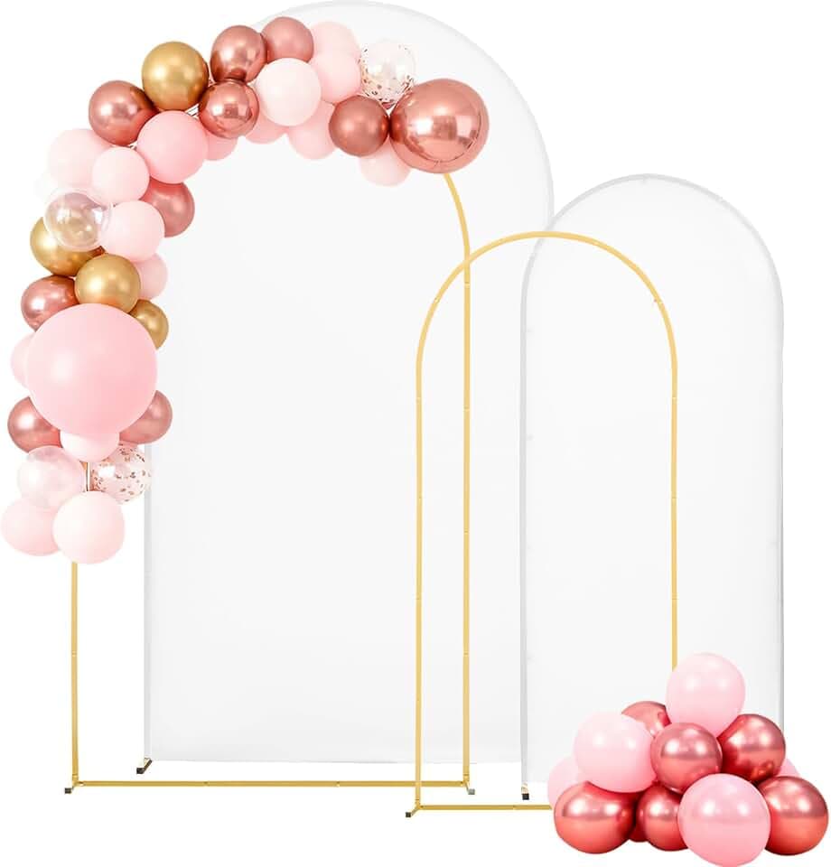 VEVOR Hochzeitsbogen, 2er-Set (2,2 m & 1,8 m), Hintergrundständer, goldfarbener Metallbogen, Traubogen, Ballonbogen mit Abdeckung für Hochzeiten, Geburtstagsfeiern, Feste & Zeremonien