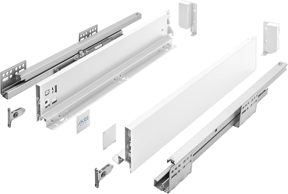 GTV Schubladensystem AXIS PRO - Schubkastengarnitur mit Vollauszug und Soft-Close - Länge 350 mm - Höhe 86 mm - Farbe Weiß