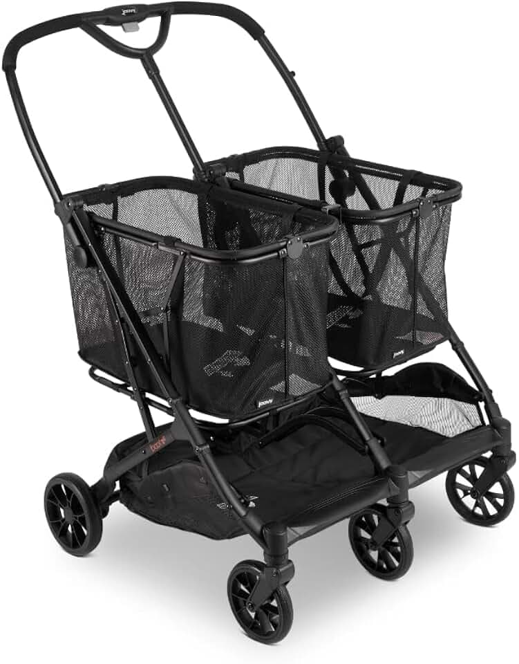 Joovy Boot X2 Shopping Cart Featuring 122 lbs Total Weight Capacity, Dual Removable Totes, Swivel Tires for Easy Steering, One-Handed Compact Fold, and One-Step Parking Brake (Black Frame)