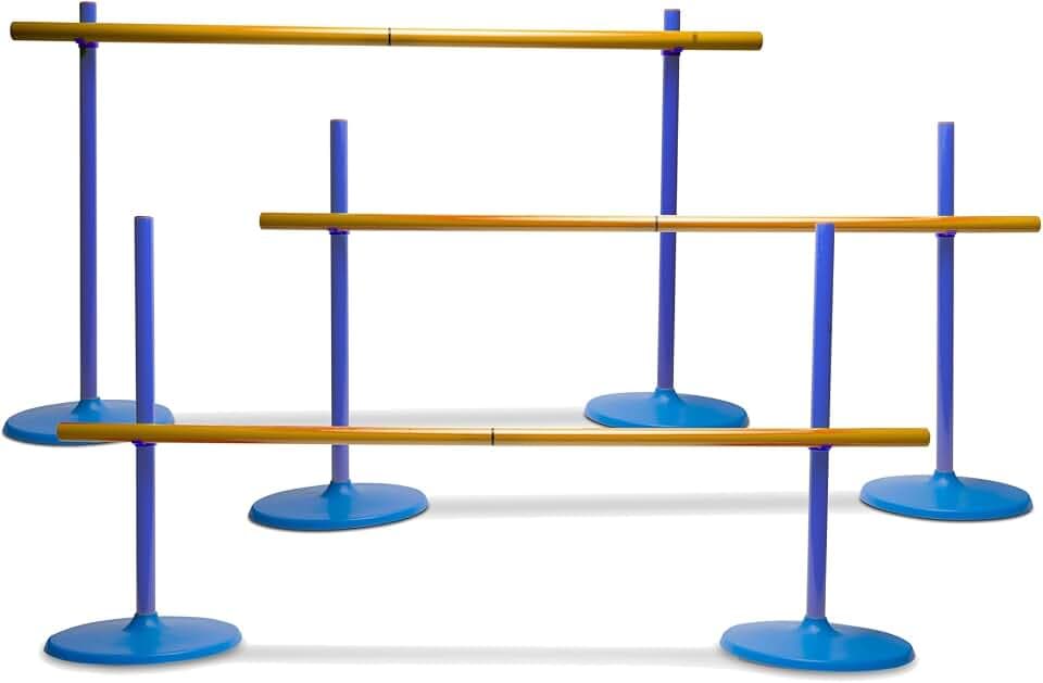 BS Toys Hürden Spiele - Hindernisse für Kinder zum Springen - Parkour kinder draußen - eignet sich für Indoor und Outdoor - ab 6 jahre - hürden leichtathletik Verstellbar - Blau - 102 x 2 x 56 cm
