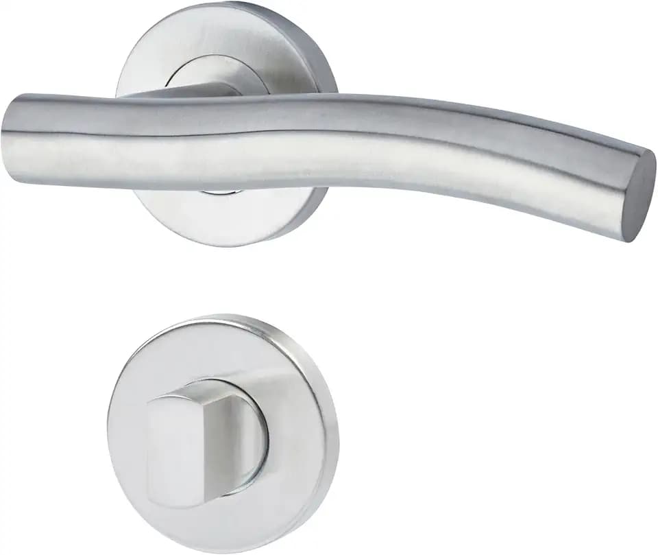Yale T-Wavy Edelstahl-Türgriffset mit Sichtschutz-Sperrklinke 35-S1TW-RRWC-88-3101, Satin-Finish, modernes Design, geeignet für Innen- und Außentüren