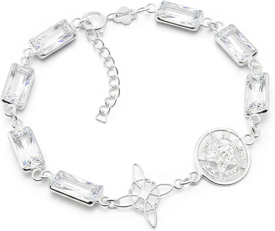 Doppeltes Schutzarmband aus Sterlingsilber, 925er Sterlingsilber, quadratische Zirkonia, Halbedelsteine, mehrfarbig oder transparent.