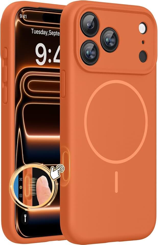 Miracase Silicone & Magnetic for iPhone 17 Pro Max Case, Amber Orange
