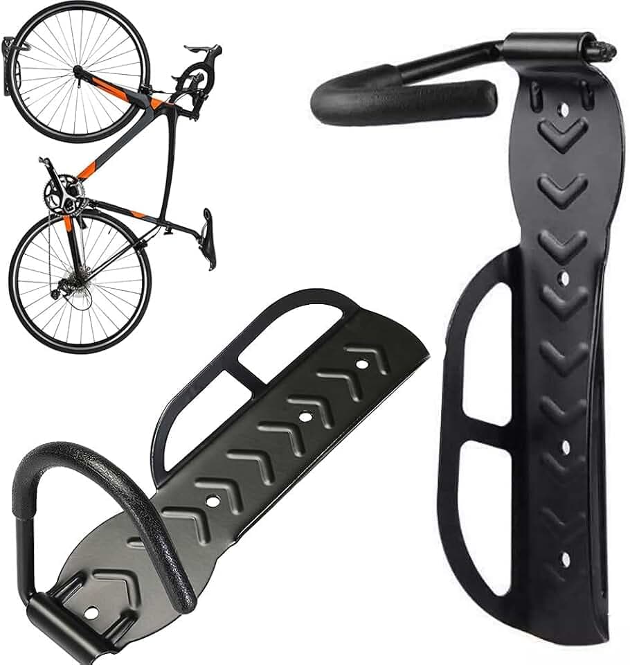 Bakaji 2er Set Fahrradhaken Wandmontage Fahrrad Wandhalterung Hakenhalter Faltbar Gummi Platzsparend für Mountainbike Rutschfeste Oberfläche Stahl für Haus Keller Garage