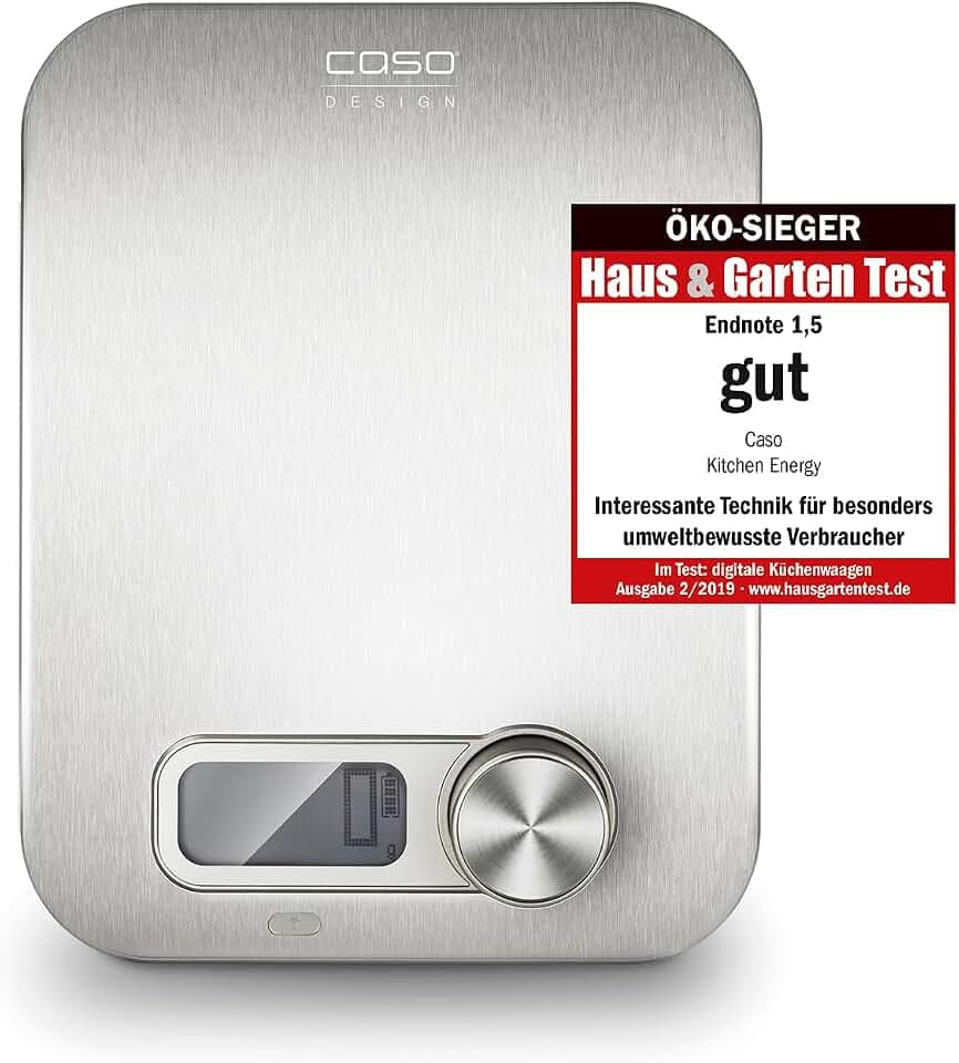 CASO Kitchen Energy Design Küchenwaage, Testsieger Haus & Garten Test, batterielose Nutzung durch kinetische Energie, bis 5 kg in 1 g-Schritten