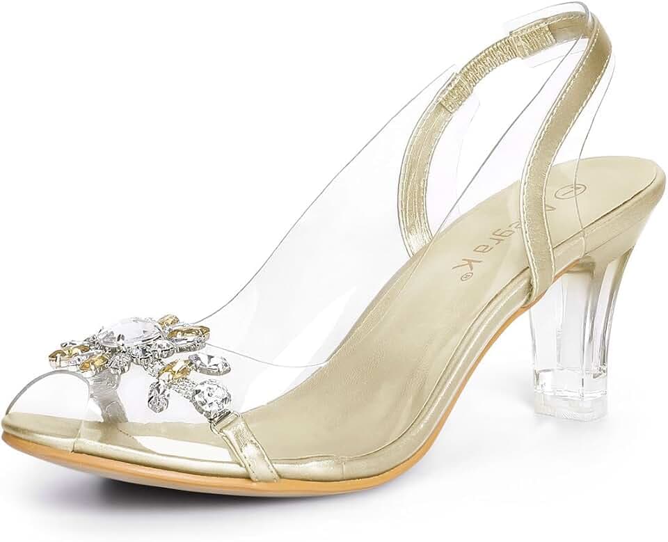 Allegra K Damen-Sandalen, transparent, Slingback, Blume, Strass, Peep-Toe, Absatz, Sandalen