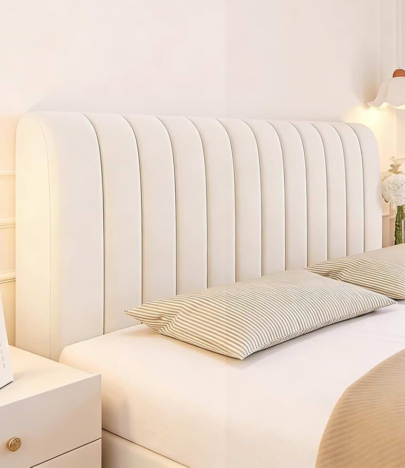 Hearda Bett Kopfteil Bezug 200 cm, Beige Gesteppter Verdicken Kopfteilbezug Mit Füllung, Staubdichte Dehnbare Betthusse Kopfteil, Headboard Cover Waschbar