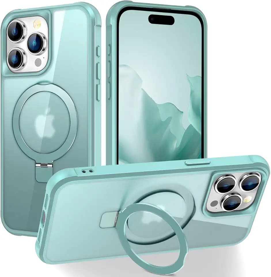 CHAOFEnG Compatible with iPhone 15 Pro Max Case with Stand, Teal Green