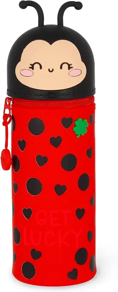 LEGAMI - Kawaii 2-in-1-Schultasche aus weichem Silikon, Ladybug, Tisch-Stifthalter, Reißverschluss, Stifte, Buntstifte, Filzstifte, H 20 cm