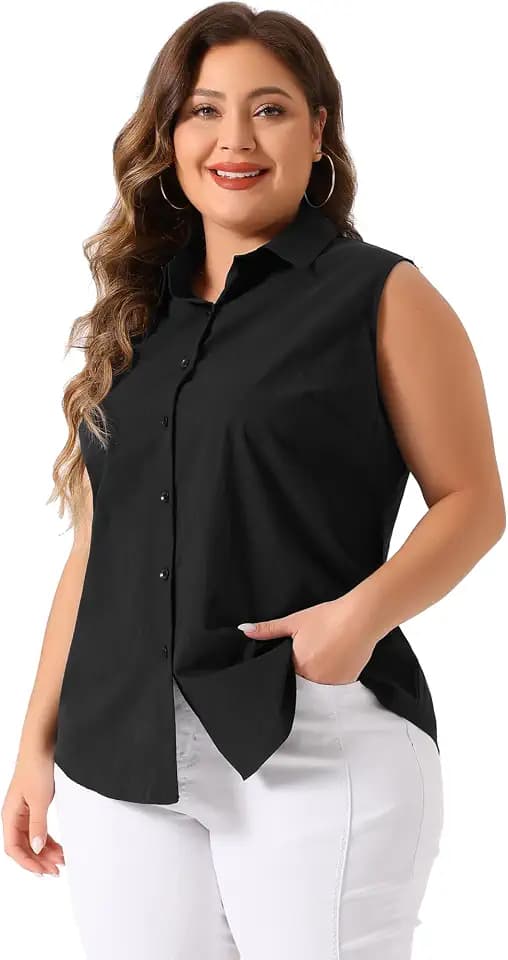 Agnes Orinda Women Plus Size Sleeveless Top Office Button Down Tank Shirts