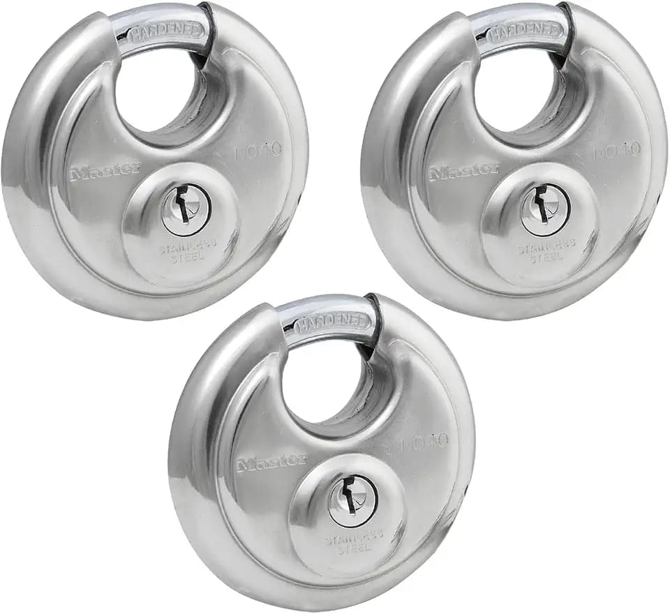 Master Lock 40TRI Shrouded Stainless Steel Disk Padlock with 2-3/4" Wide Body (Pack of 3)