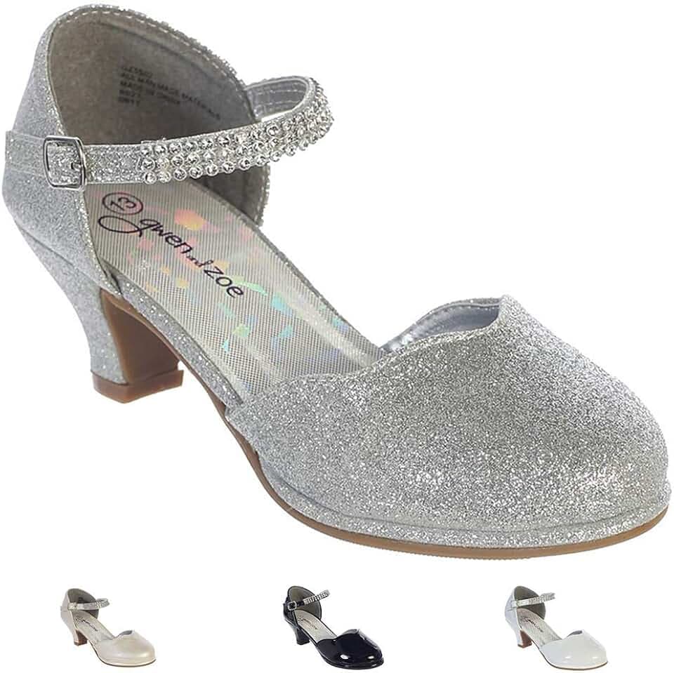 Girl Dress Shoes for Weddings and Parties - Big and Little Girl 2 Inch High Heel with Rhinestone Strap