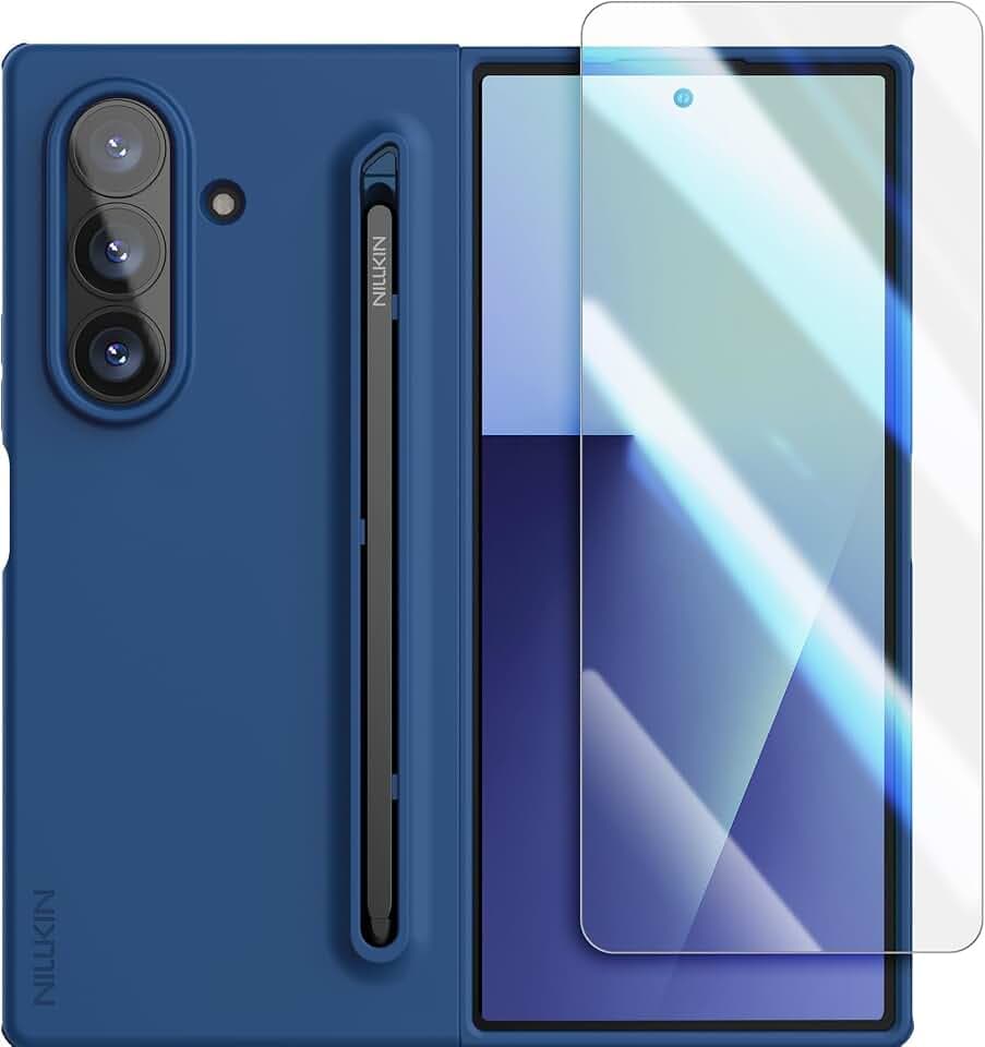 Nillkin for Samsung Galaxy Z Fold 7 Case with Upgraded Pen & Screen Protector, Fast Wireless Charging, Superior Liquid Silicone, Protective Slim Phone Case with Stylus for Galaxy Z Fold 7, Navy Blue