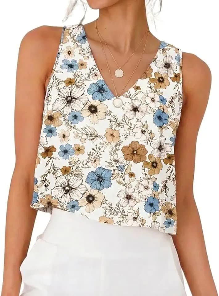 IDEALSANXUN Womens V Neck Linen Tank Tops Spring Summer Sleeveless Shirts