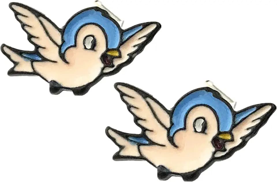 Fandom Bazaar Anime Cartoon Princess Snow White blue bird Stud Earrings Gifts for woman girl, Red