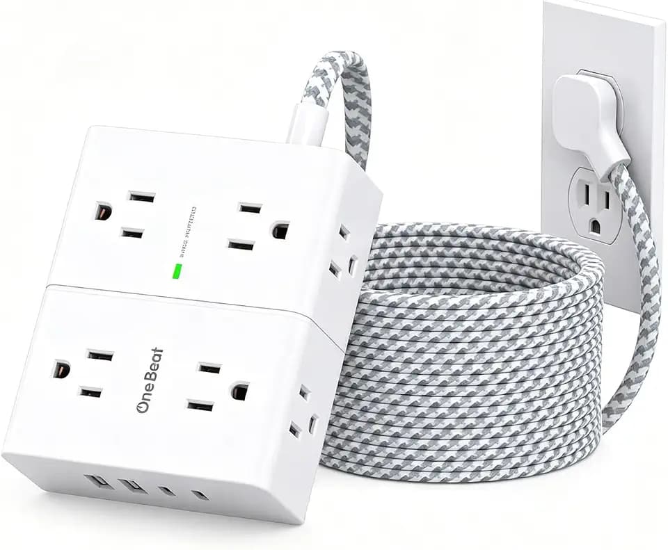 Extension Cord 20 Ft, One Beat Surge Protector Power Strip 20 Ft Long Cord