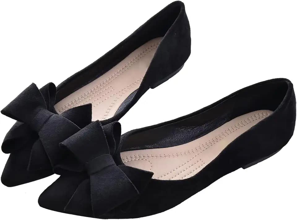 SAILING LU Womens Bowknot Ballet Flats Pointy Toe Suede