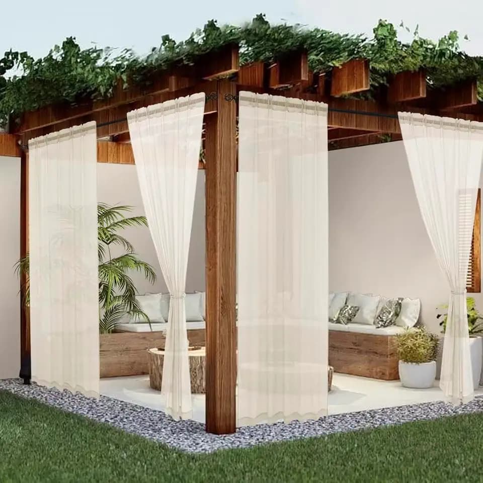 youleyar Sheer Outdoor Curtains for Patio Waterproof 4 Panels Linen Look Rod Pocket Indoor Ivory Voile Curtain for Living Room, Bedroom, Porch, Pergola, Cabana, Gazebo(52x120 Inch, Ivory)