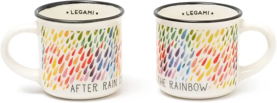 Legami - Espresso For Two, Set von 2 Kaffeetassen aus New Bone China Porzellan, Kapazität 50 ml, Thema After Rain, Durchmesser 5,5 cm, Waschbar im Geschirrspüler, Spülmaschinenfest in der Mikrowelle