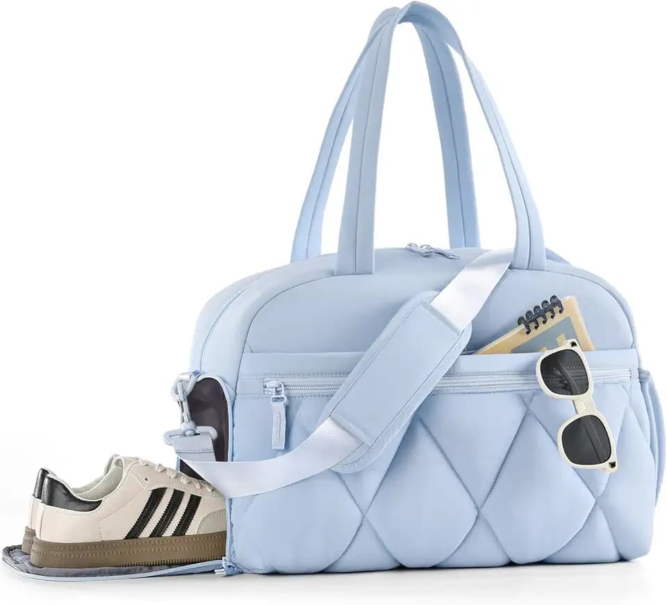 Women's Duffle Gym Bag, Carry-On Shoe Compartment for Weekender Overnight