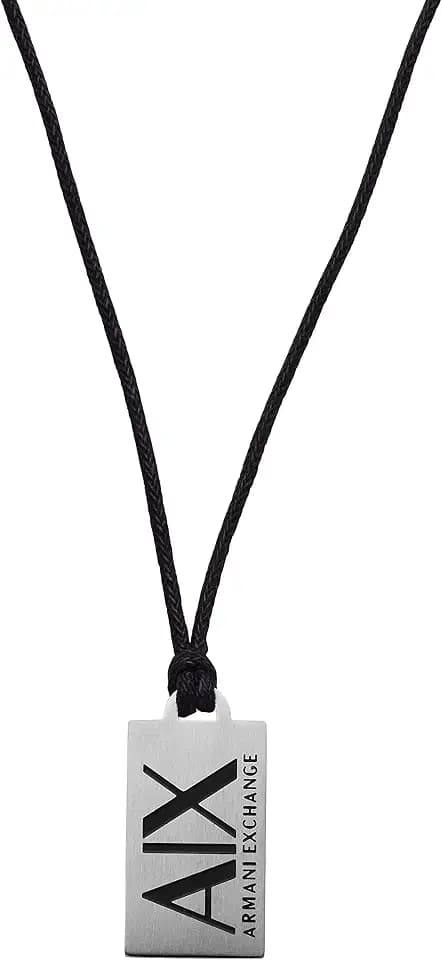 Armani Exchange A|X Men's Stainless Steel and Black Dog Tag Necklace (Model: AXG0069040)