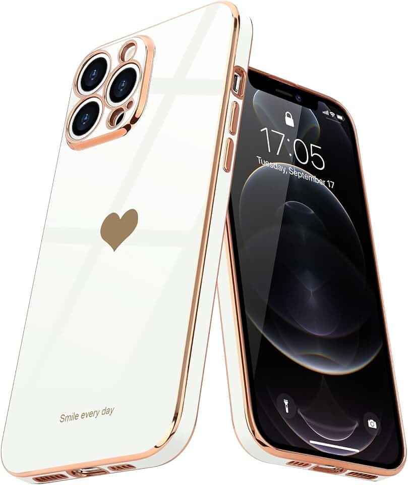 Teageo Hülle für iPhone 12 Pro Stoßfest Frau Herzmuster, Weiß