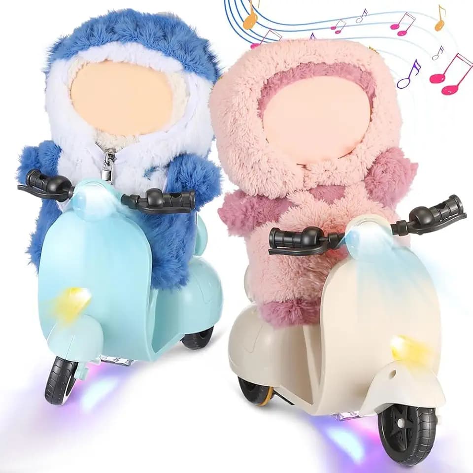 Simgoing 2 Pcs Doll Scooter Doll Vehicles Mini Electric Scooter with Music & Lights Could Rotate 360° Dolls Accessories Cute Scooters Ornaments Battery Not Included (Cream & Blue)