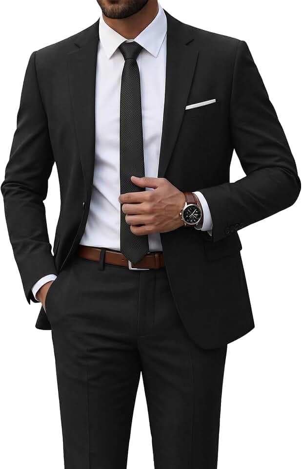 YND Men's 2 Piece Suit with Tie, Slim Fit Solid Color Jacket and Pants Set