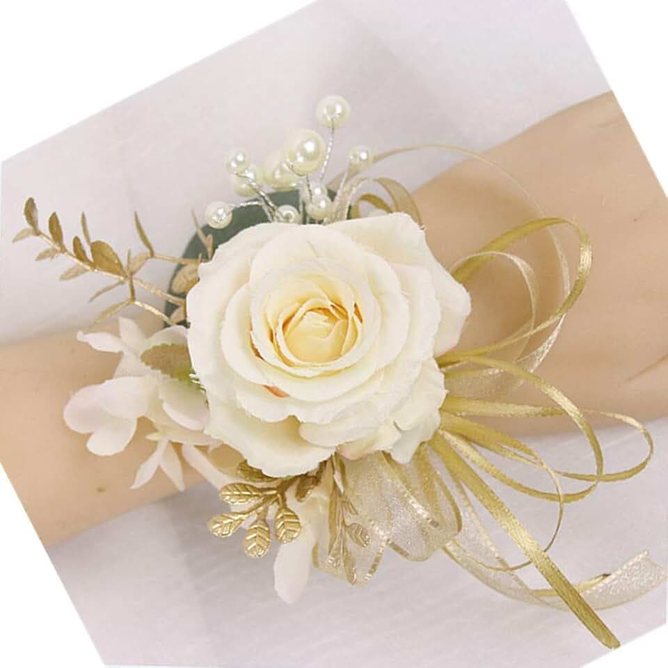 Champagne Rose Wrist Corsage Flower for Wedding Bride Bridesmaid Parents
