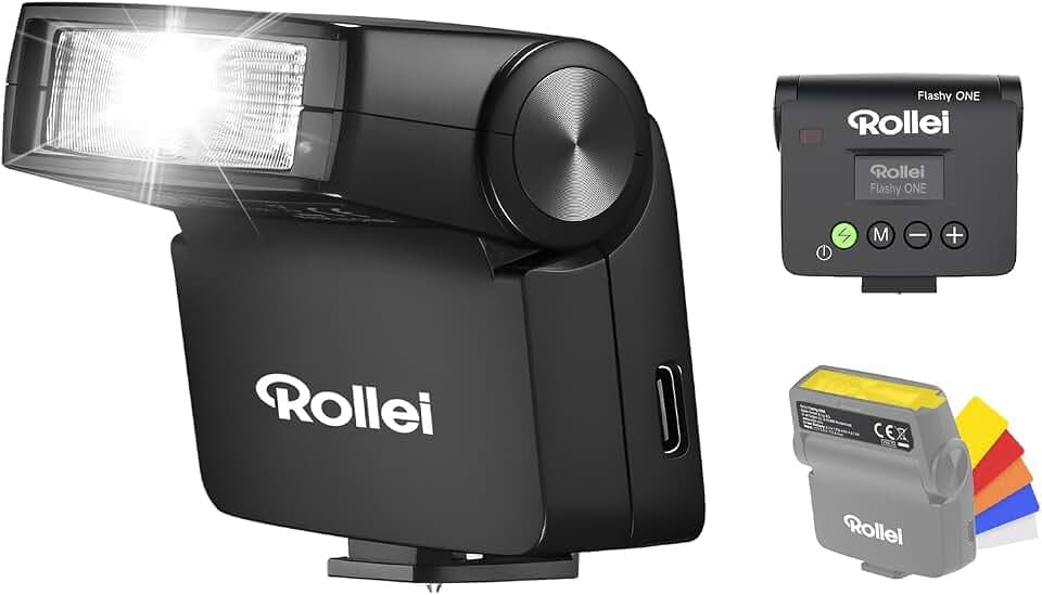 Rollei Flashy ONE Mini Kamera Blitz GN 16 mit LCD Display Recycle Zeit 0.01~2.5 s, Camera Flash Universal Kompatibel für Canon Nikon Sony Fujifilm Lumix Olympus, Mini-Blitz-Kamera-Flash-Aufsteckblitz