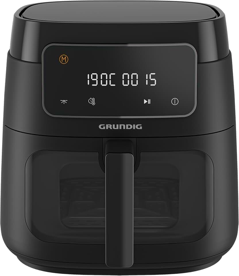Grundig FRY 7320 Heißluftfritteuse, 7,6 l Kapazität, 1750 W, Touch-Display, großes Sichtfenster, Temperatur- und Zeiteinstellung, Antihaftbeschichtung, spülmaschinengeeigneter Korb, Schwarz