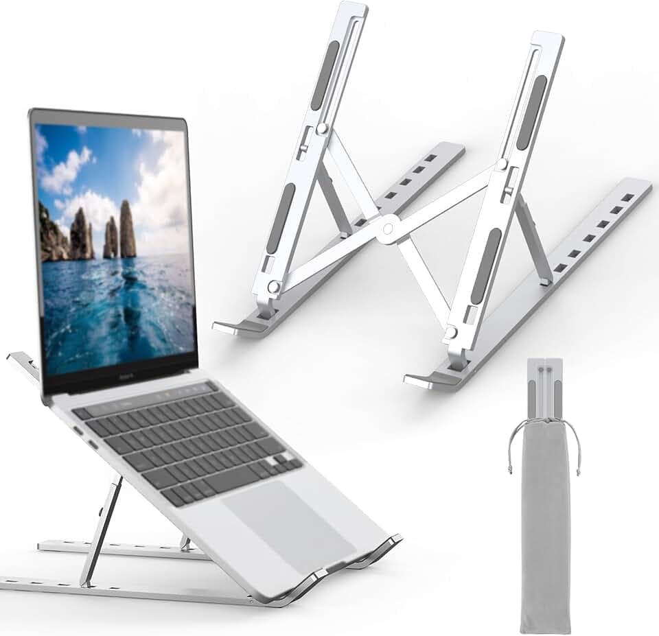 GRIFEMA Laptopständer, Tragbarer Faltbarer Laptop Stand, Notebookständer | 7-stufig verstellbarer Aluminium Laptopständer mit Tasche, Belüfteter ergonomischer Laptophalter für 10-15,6 Zoll Laptops