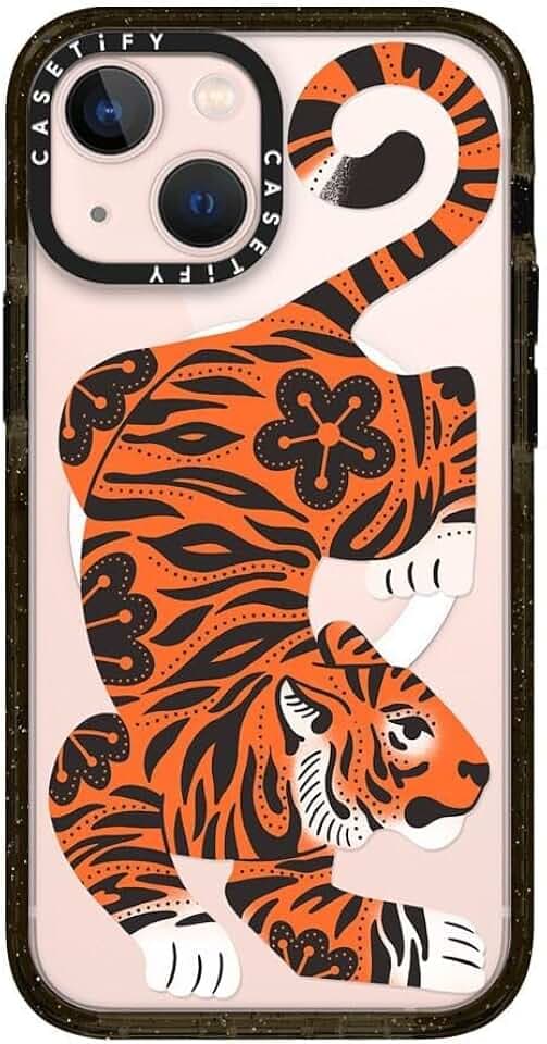 CASETiFY Impact Schutzhülle für iPhone 13 Mini [4X Falltest in Militärqualität, 2,5 m Fallschutz, kompatibel mit Magsafe] – Fierce Tiger – Glänzendes Schwarz