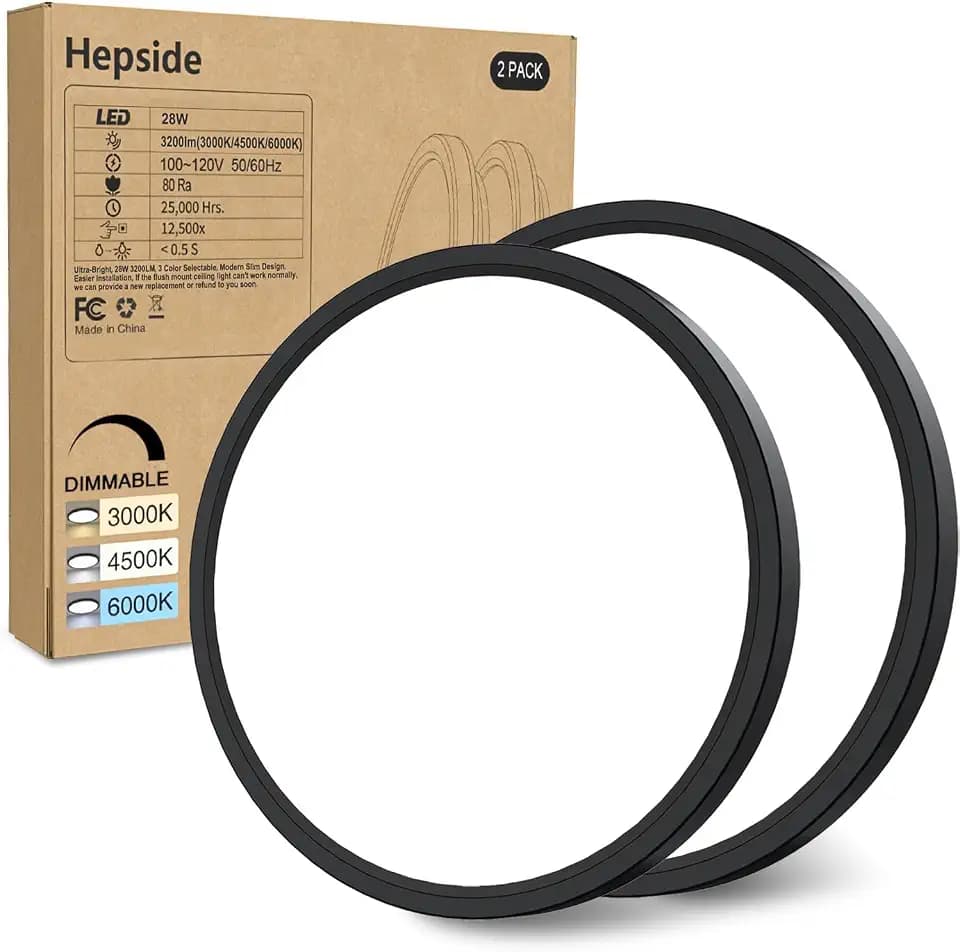 hepside 2PACK Flush Mount LED Ceiling Light Fixture Black, 12Inch 28Watt, Dimmable & 3000K-4500K-6000K Ceiling Lamp 3200LM Low Profile Ceiling Light for Kitchen Bedroom Hallway Porch