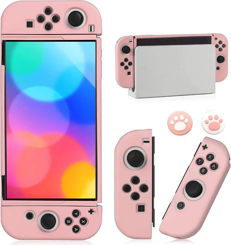 Dockable Case for Nintendo Switch OLED Model 2021, Soft TPU Protective Cover Case for Switch OLED Console and Joy-con Controller with 2 Pcs Thumb Grip